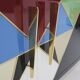 Mid-Century Style Italian Sideboard Made of Wood Brass and Colored Glass