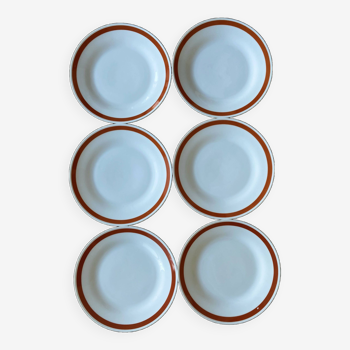 Assiettes à dessert en porcelaine blanche contour brun orangé vintage Richard Ginori