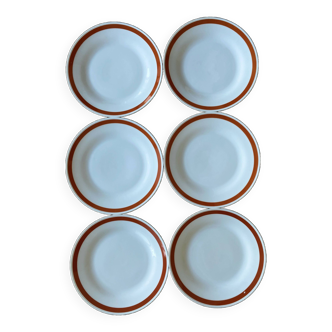 Assiettes à dessert en porcelaine blanche contour brun orangé vintage Richard Ginori