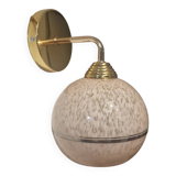 Art Deco wall light pink ball in Clichy glass with silver edging