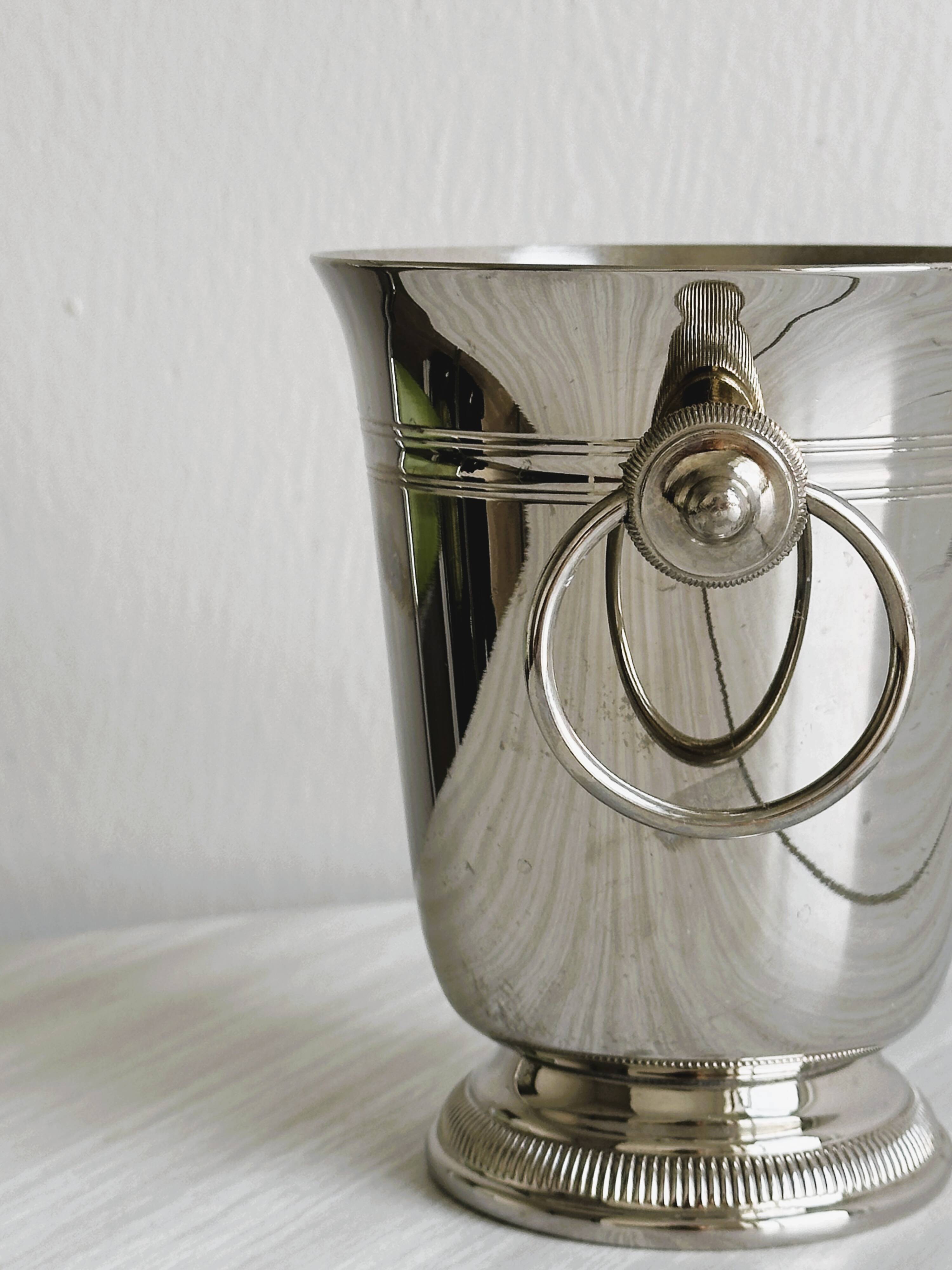 Small silver metal ice bucket
