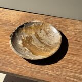 Ashtray, circular dish or plate in grey-orange petrified wood D25.5