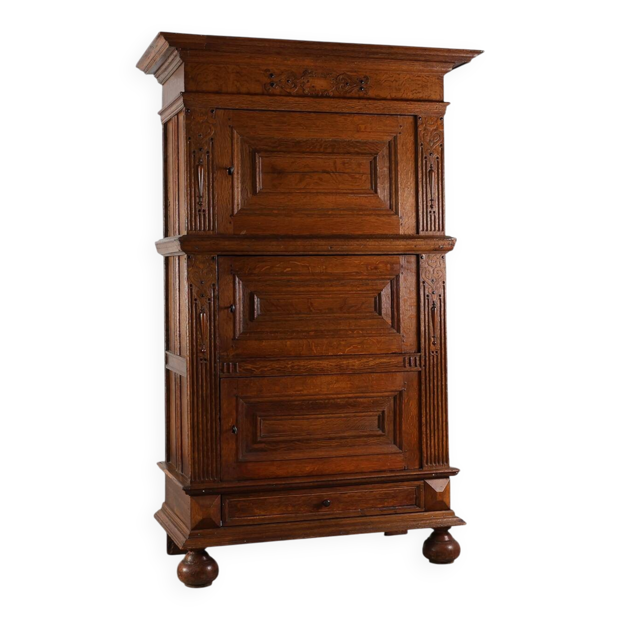 17th Century Belgian Renaissance Oak Cabinet with Concealed Lock
