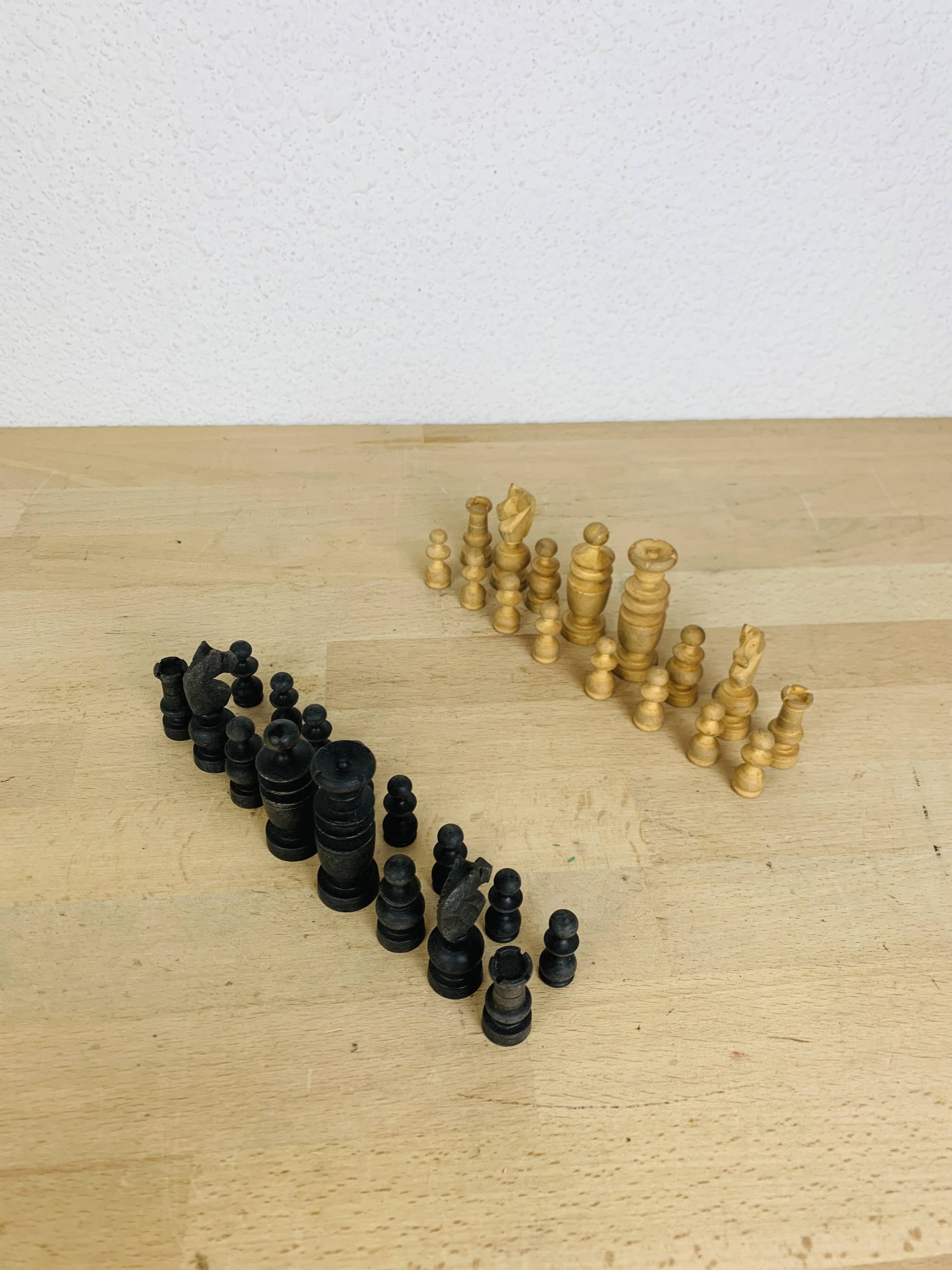 Antique turned wooden chess pieces