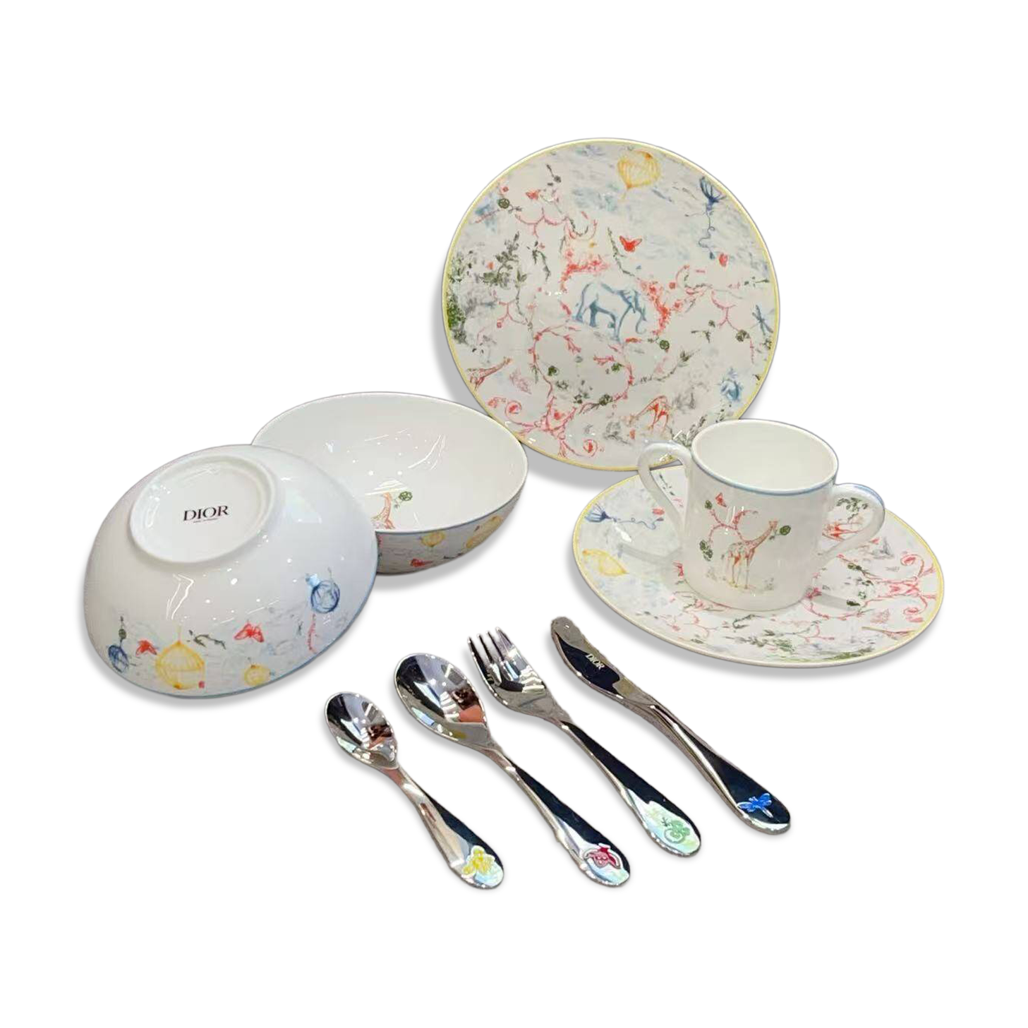 Dior“My First Dinner ”Set – Multicolor Toile de Jouy Innocence