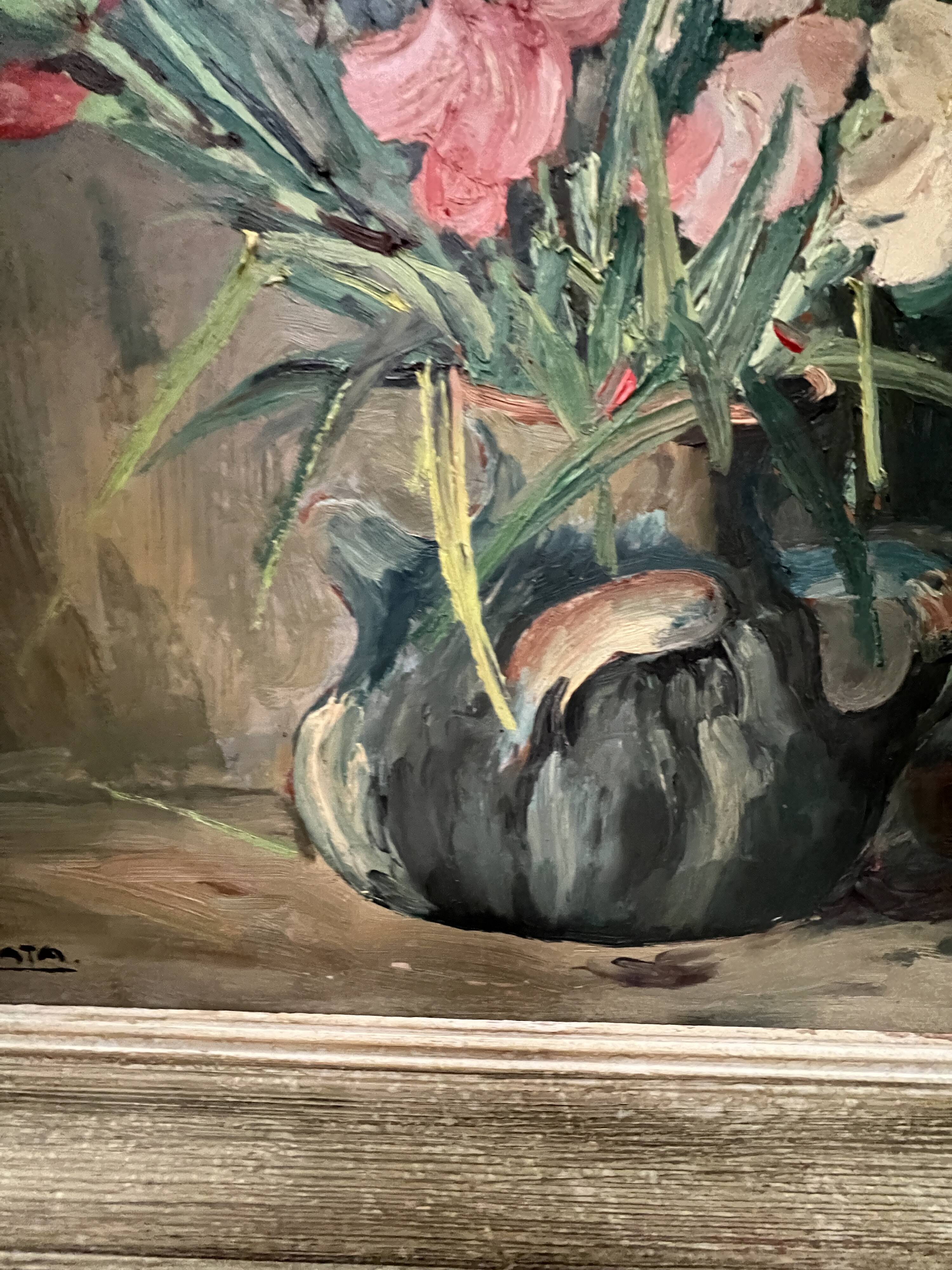 Oil on isorel "the bouquet of gladioli" signed p. arata 20th century