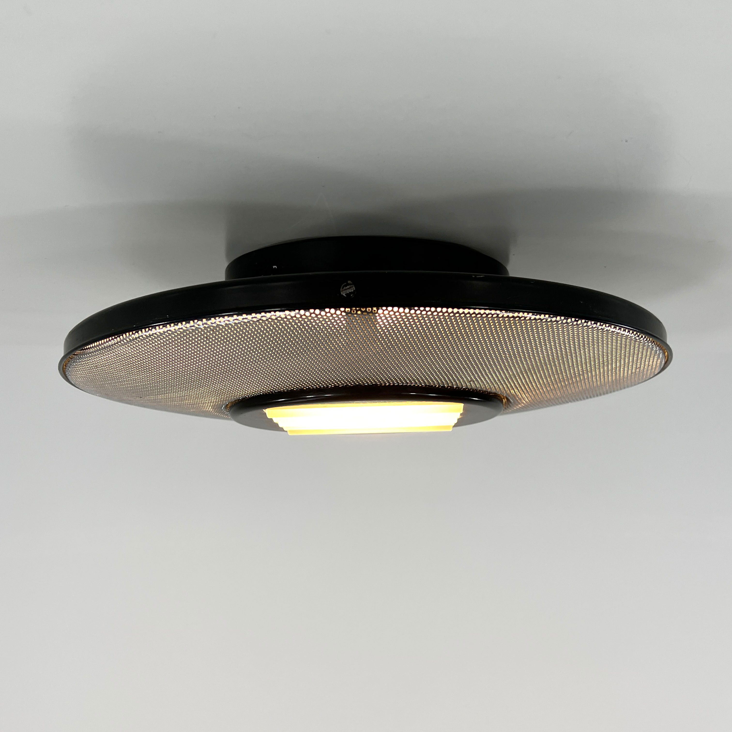 Postmodern wall lamp or ceiling lamp in metal and silver glass, 1980