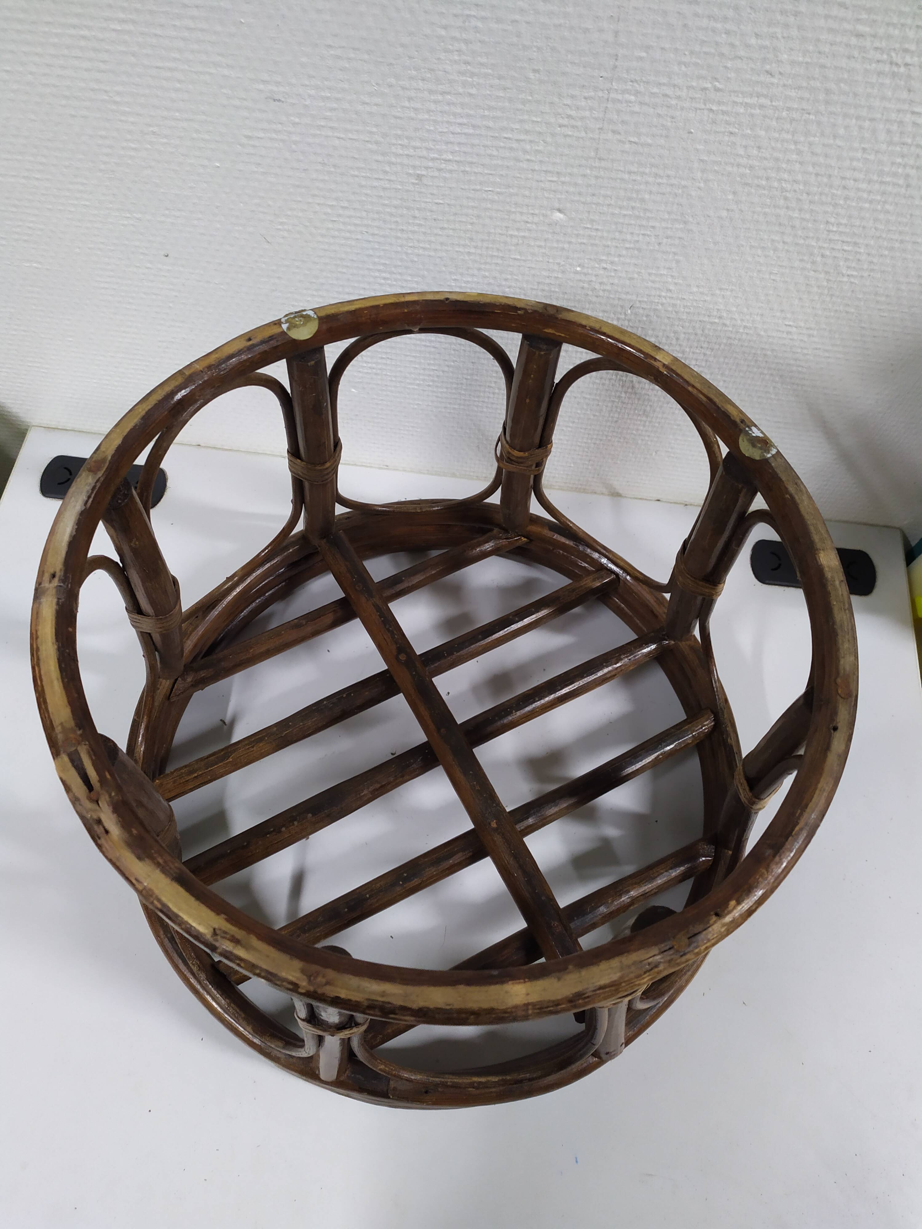 Pouf in old vintage rattan
