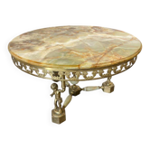Table basse vintage en onyx avec cadre en laiton