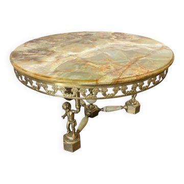 Vintage onyx coffee table with brass frame.