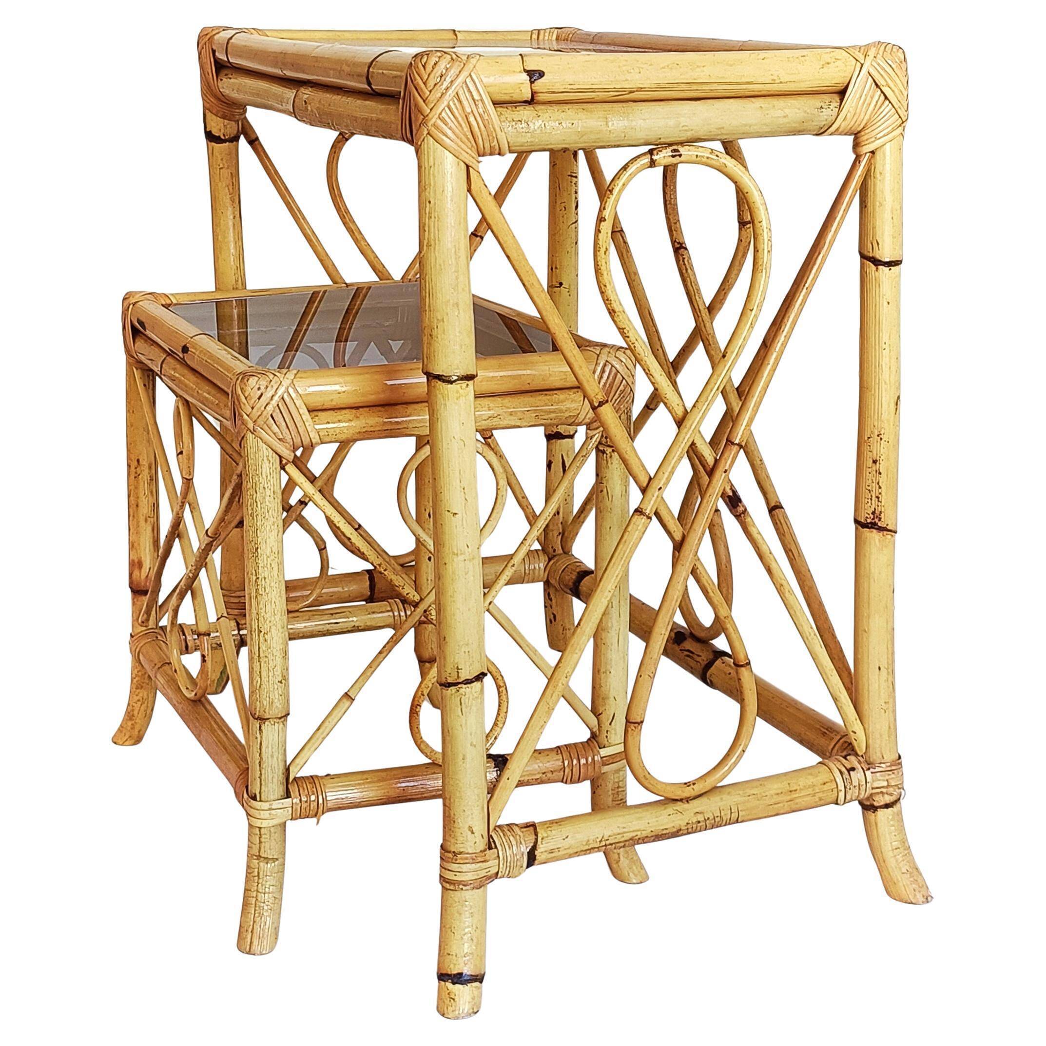 Mid-Century Modern Bamboo & Rattan Nesting Tables, Spain, 1960s