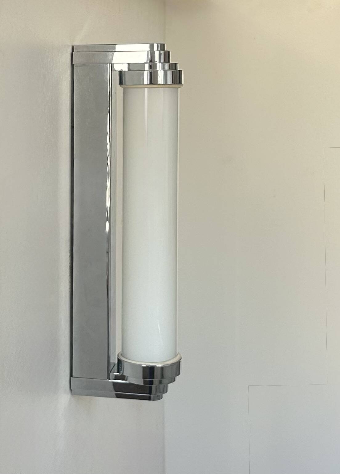 Vintage modernist chrome and opaline wall lamp, France 1980