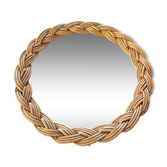 Round woven wicker mirror