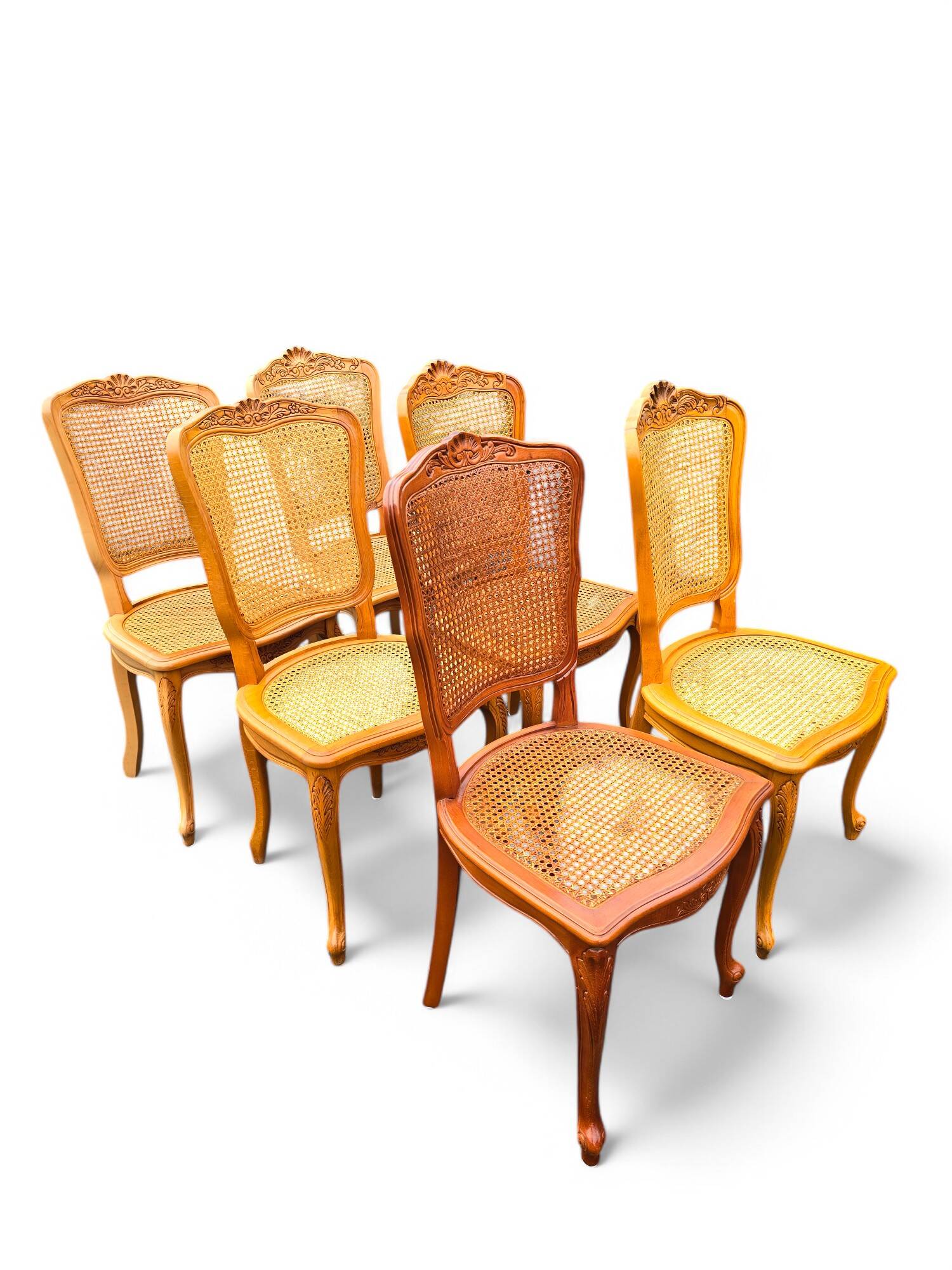 6 Louis XV style chairs in cherry wood and cane
