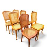 6 chaises de style Louis XV en merisier et cannage
