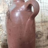 Vase, hot water bottle with handle in brown terracotta stoneware, France