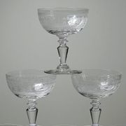 Set of 6 antique fine crystal champagne glasses, star engraved, 19th-20th century.
