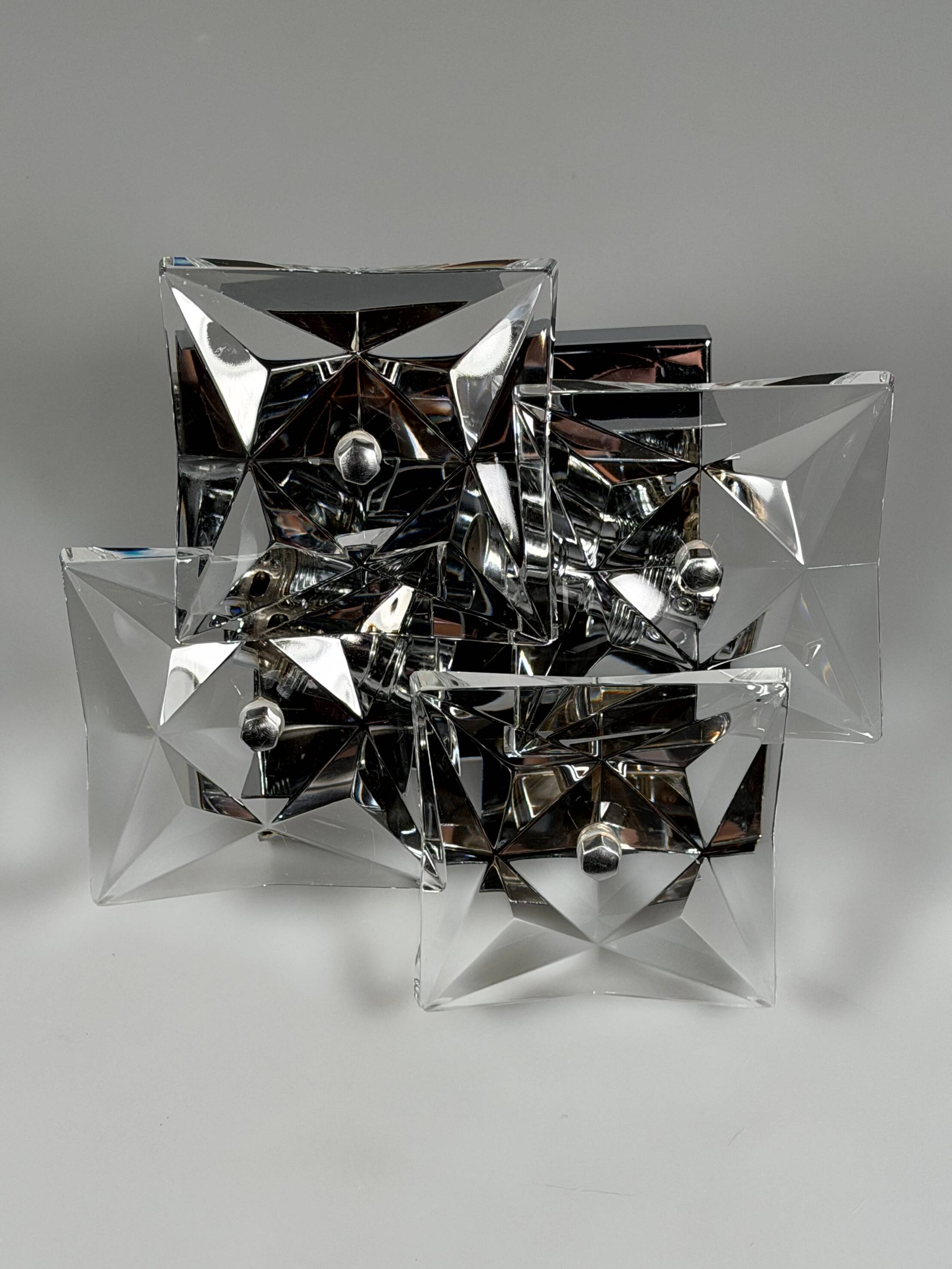 1960s 1970s Wall Sconce by Kinkeldey Lighting Germany in Glass & Chrome