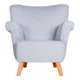 Restored ArtDeco Light Blue Oak Armchair, New Upholstery, Czechia, 1930s