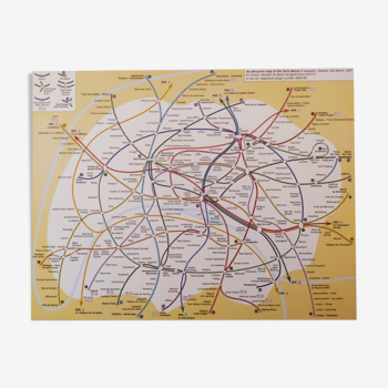 Plan of the Paris metro in 2008. Beautiful reproduction to frame