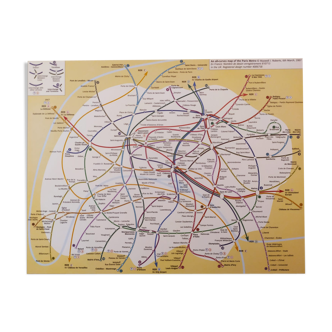 Plan of the Paris metro in 2008. Beautiful reproduction to frame