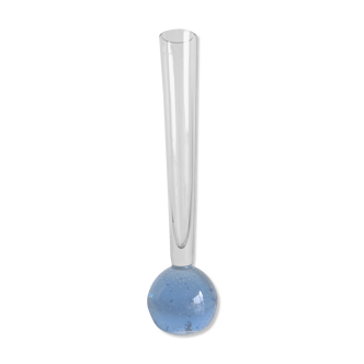 Vintage fine soliflore glass vase with blue ball in murano bubble glass at the base