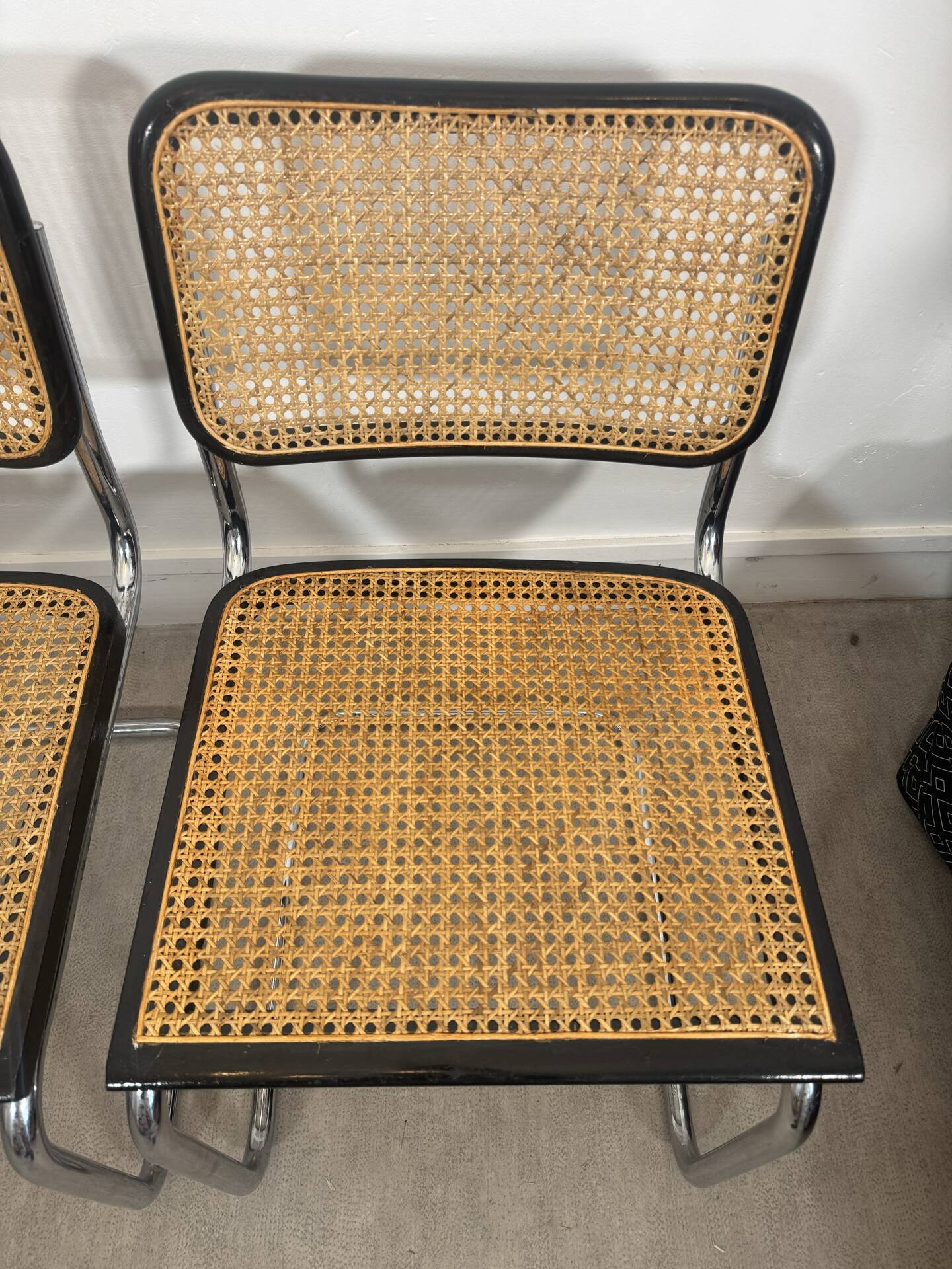 Pair of Marcel Breuer B32 Cesca chairs made in Italy.