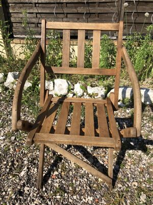fauteuil pliant en bois assise vintage
