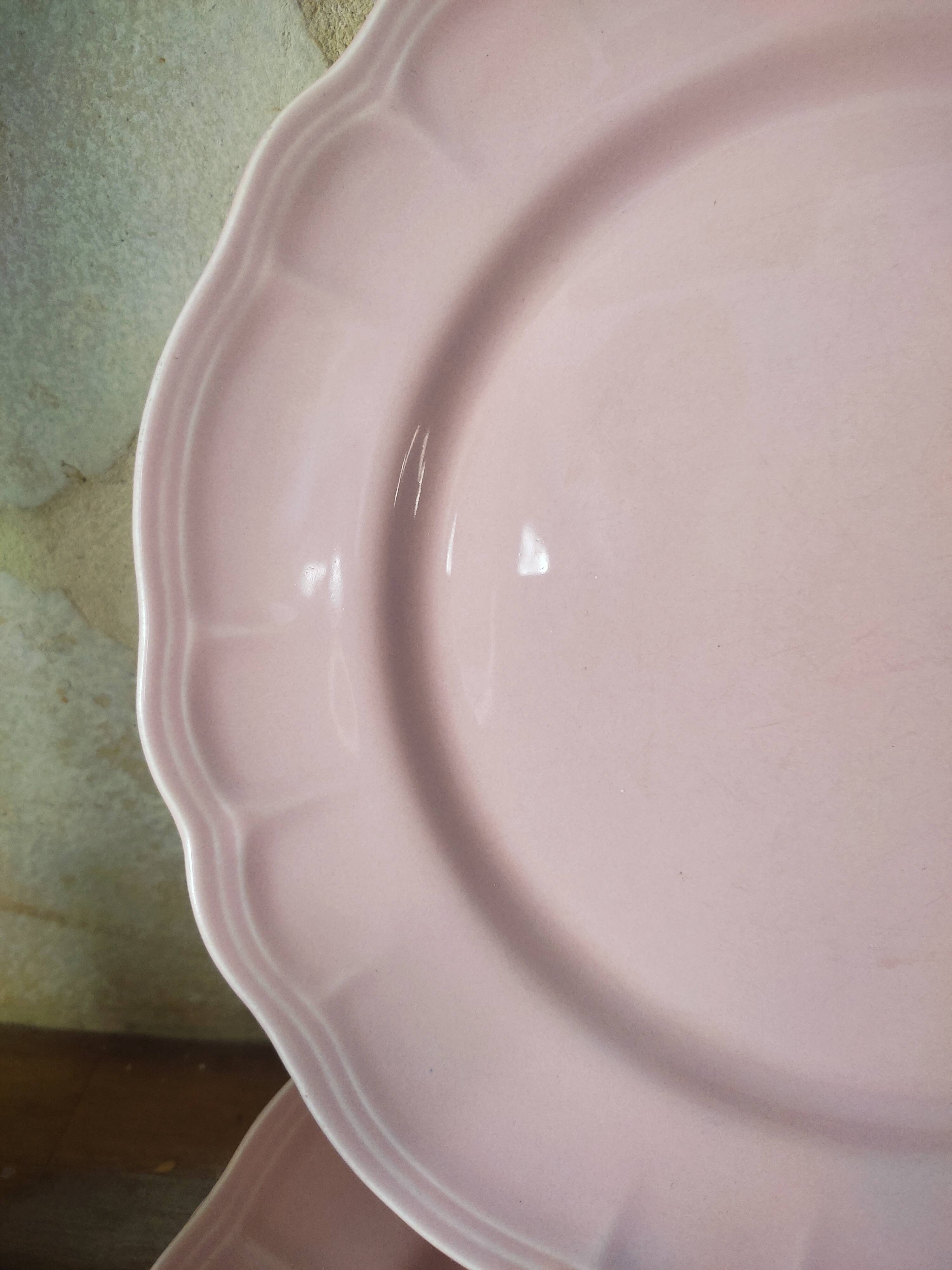 6 flat plates in pink earthenware by Salins