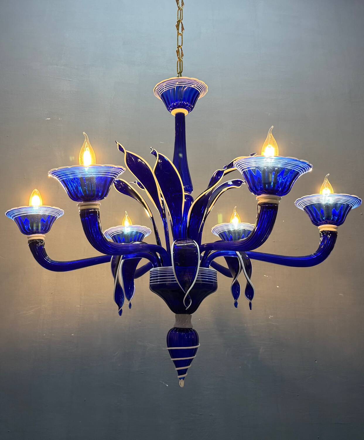 Vintage Blue and White Murano Chandelier, Italy, 1980s