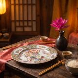 Large decorative plate Gien – French earthenware – multicoloured flowers – Ø 30