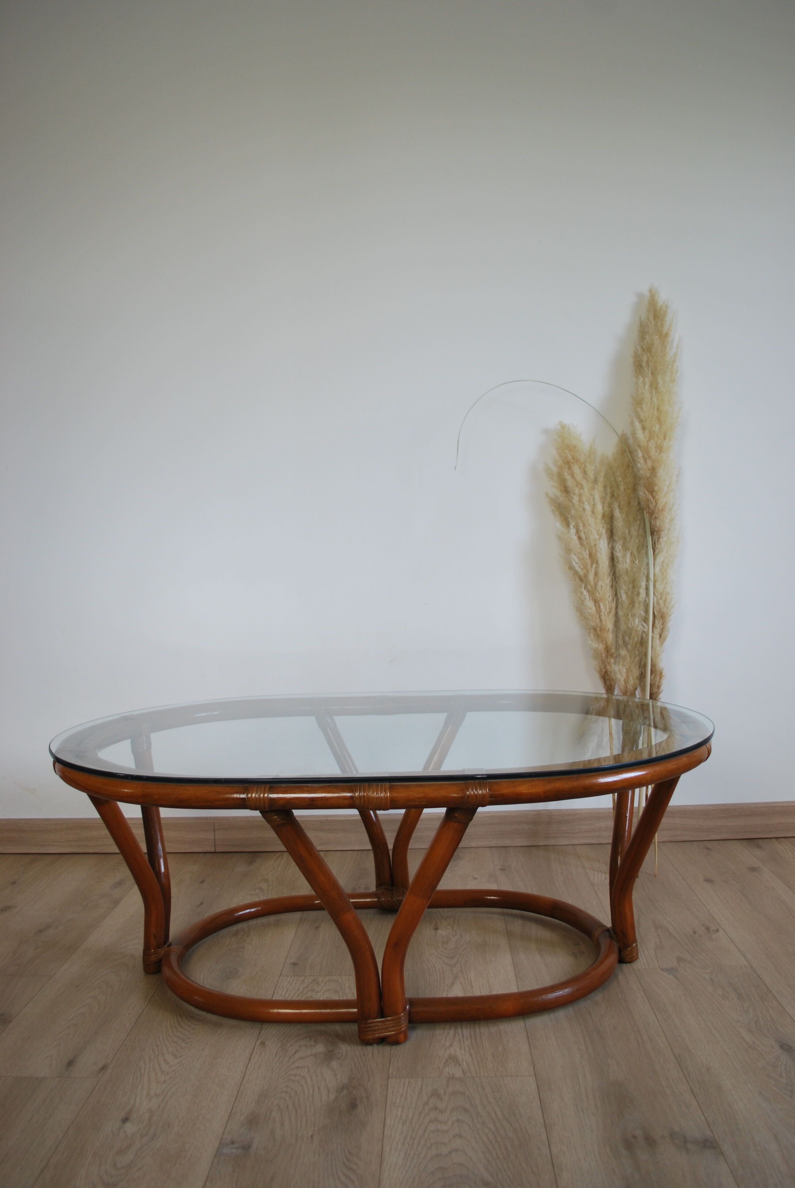 Rattan table and glass