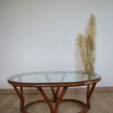 Rattan table and glass
