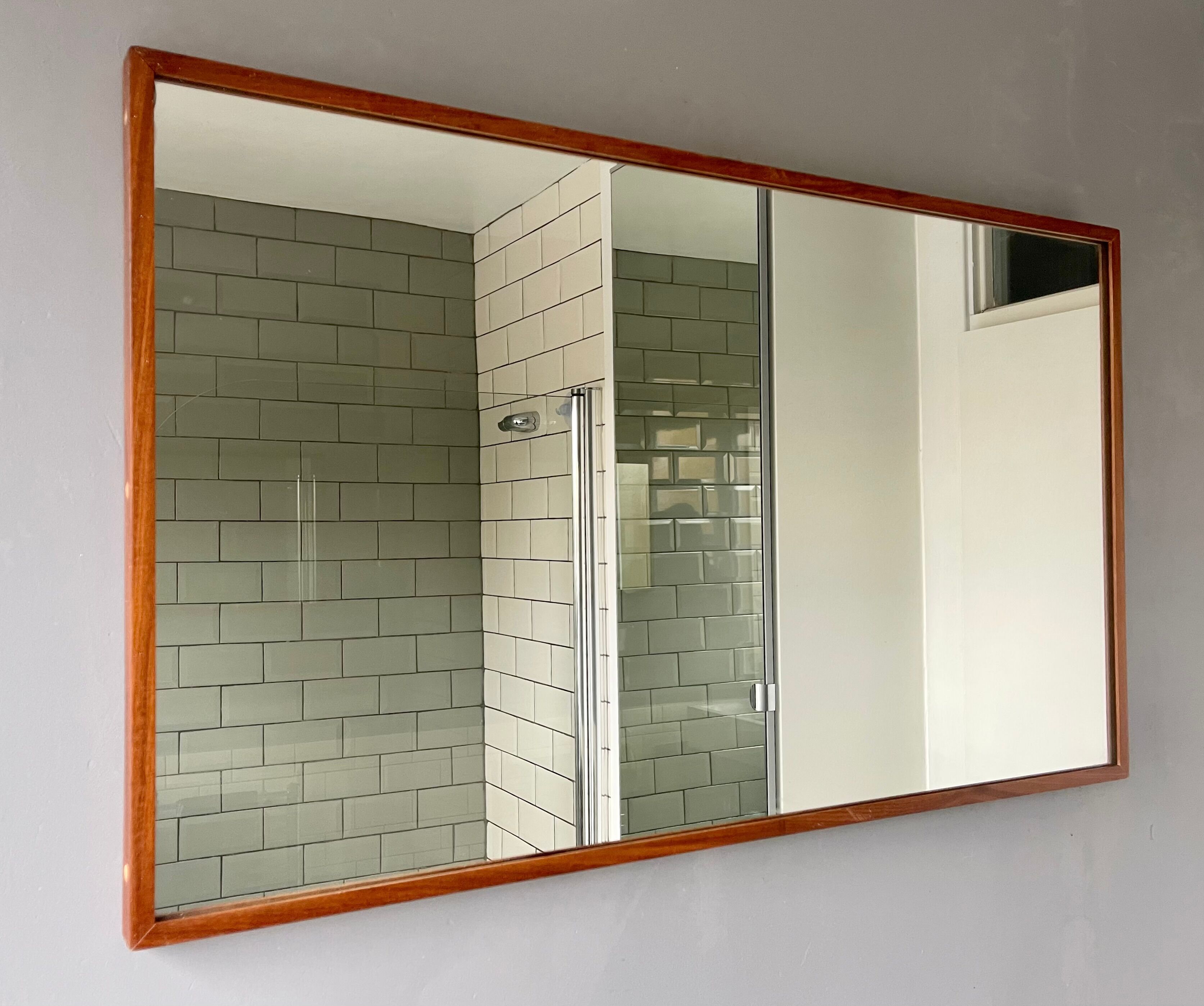 Vintage rectangular wall mirror teak frame