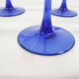 Set of 5 vintage blue wine glasses by Luminarc, France 1960's