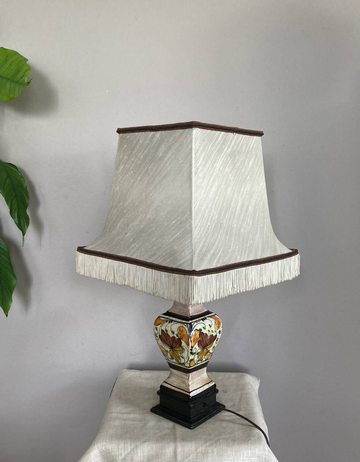 Living room lamp in cracked earthenware style, handmade decoration, 20th century