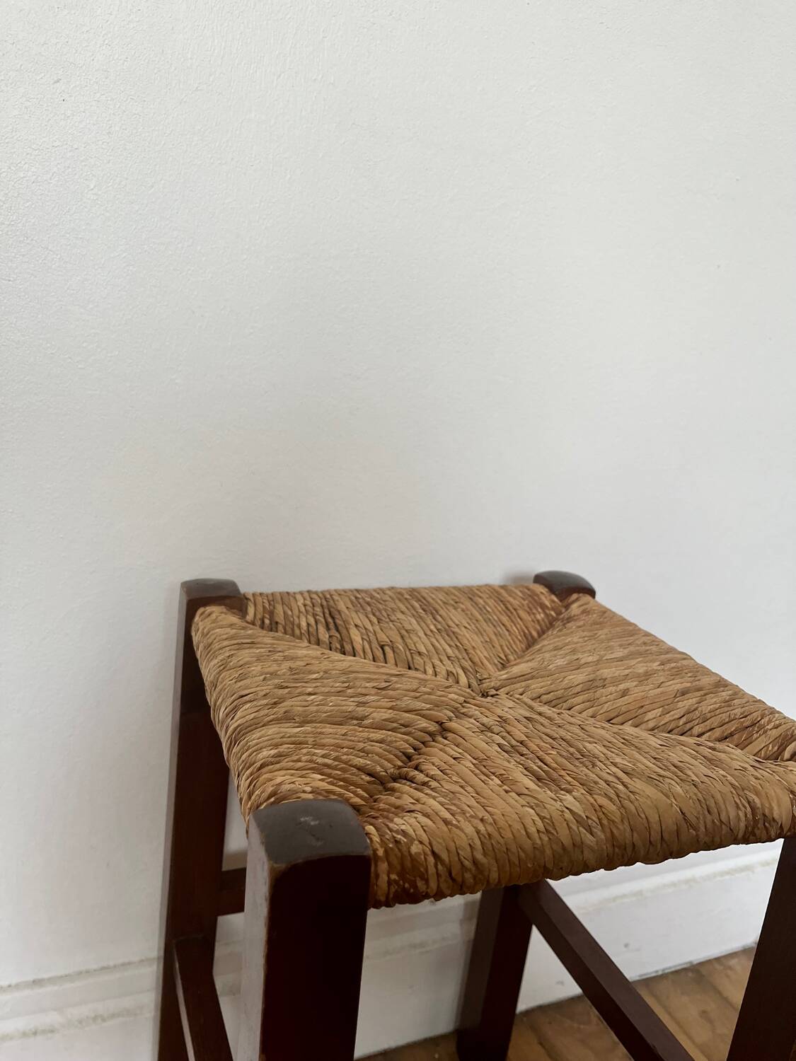 Vintage straw wood stool