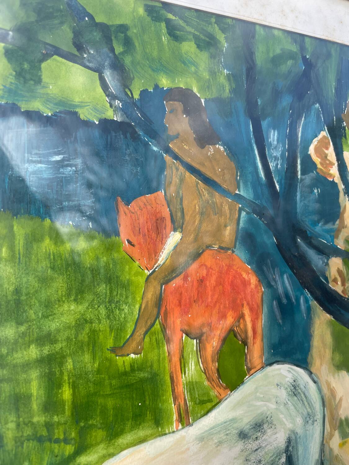 Gauguin style painting with gilded wooden frame