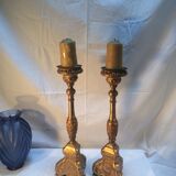 Pair of ancient carved gilded wood candlesticks - 18th century