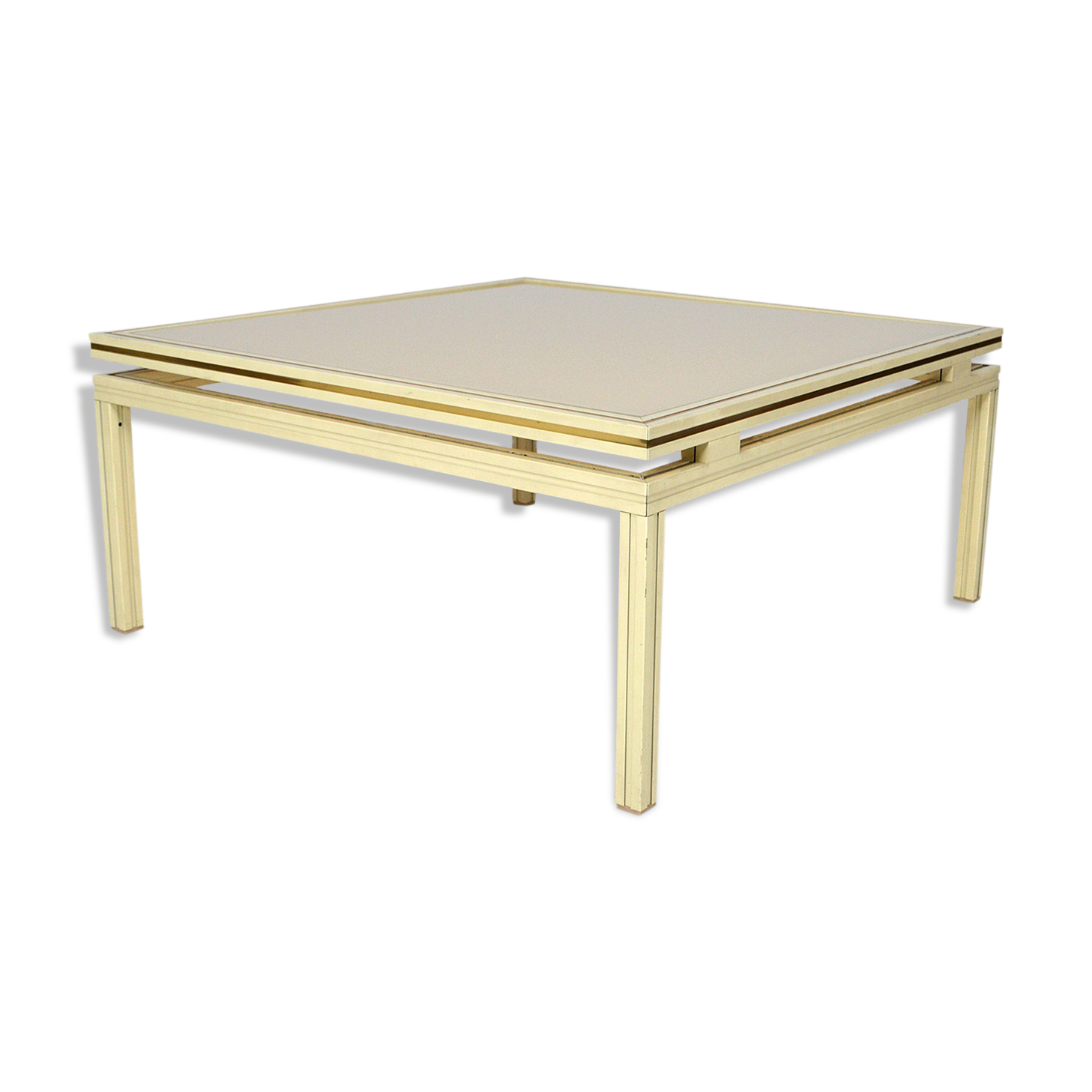 Coffee table, aluminium and brass, 1970s, by Pierre Vandel