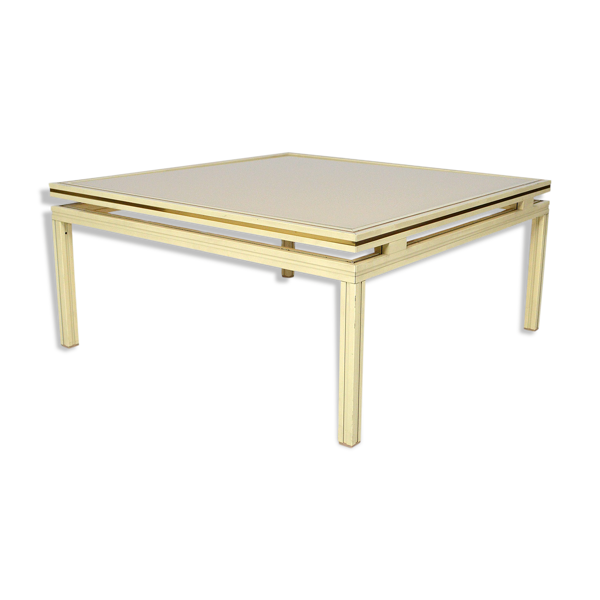 Table basse, aluminium laqué et laiton, années 1970, par Pierre Vandel — Beyit