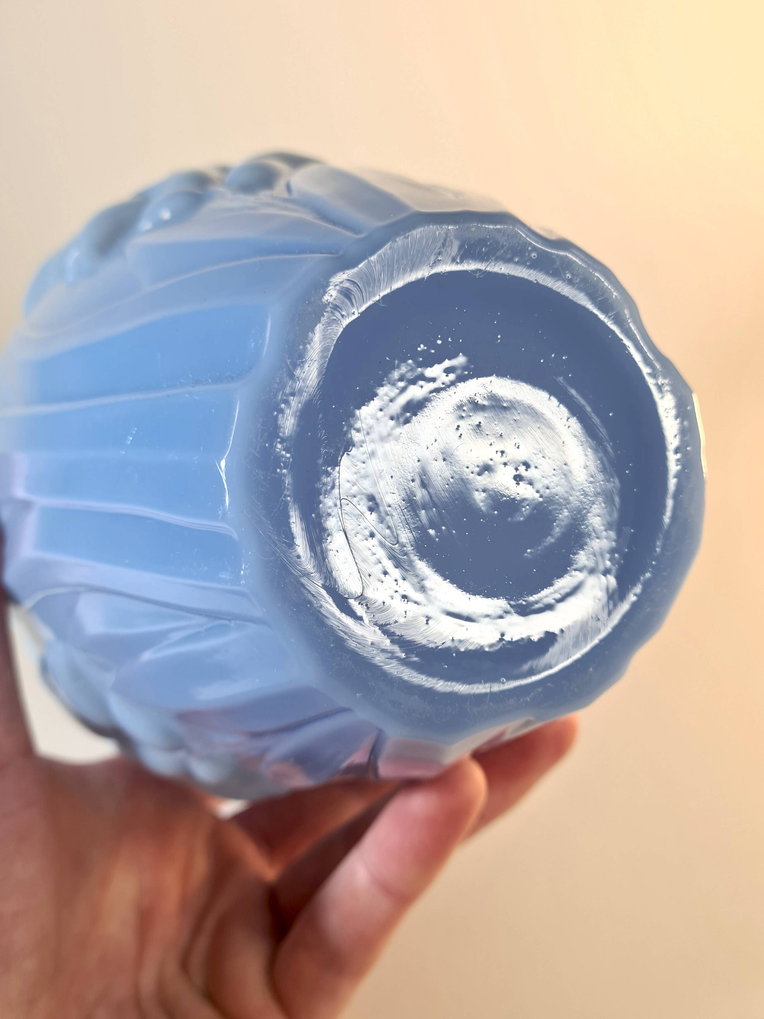 Art Deco opaline blue vase – Flowers in relief