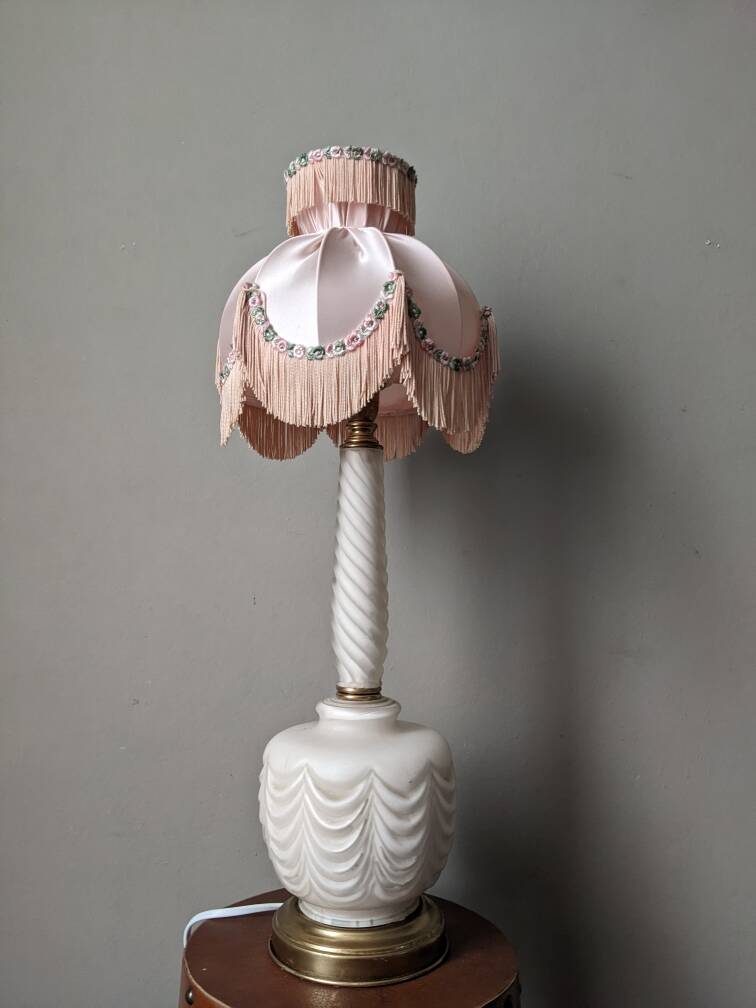 Pink frosted glass bedside table lamp, boudoir decoration