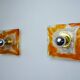 Paire d'appliques carrées par Murano Mazzega en verre givré orange, Italie, 1970
