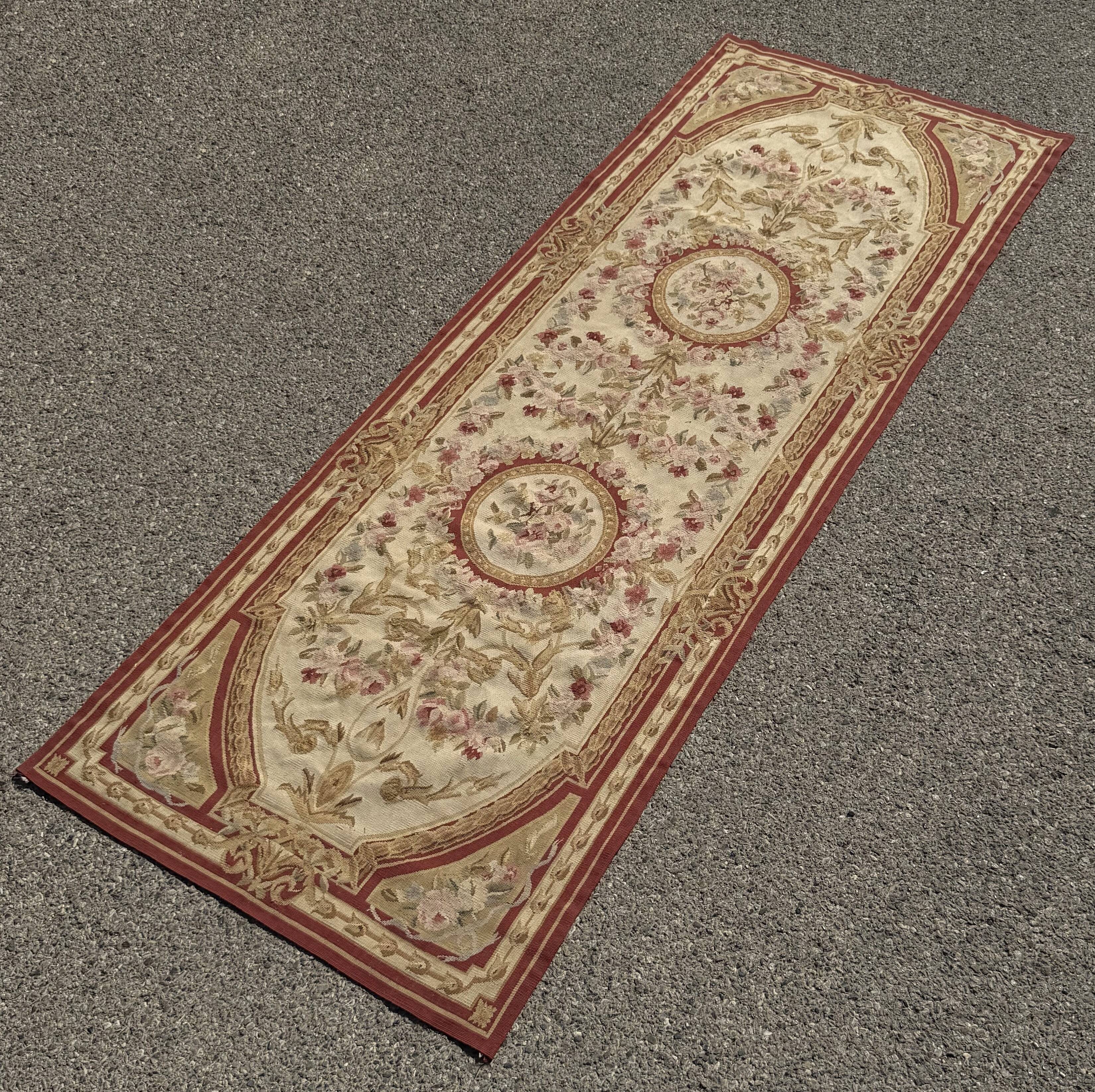 Aubusson style knotted pile rug – 2.45 x 0.90 metres –