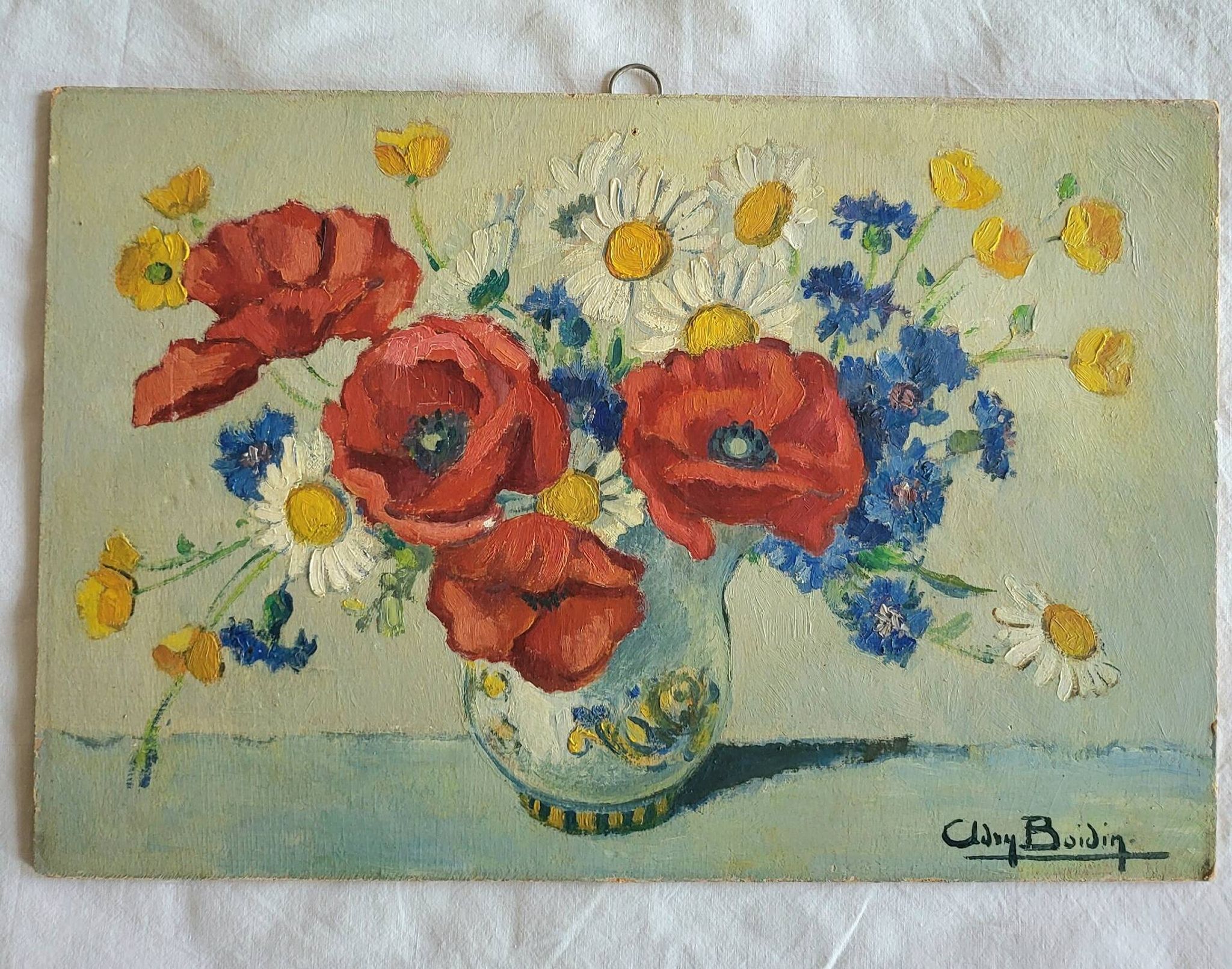 Adry BOIDIN Huile sur panneau Bouquet de fleurs Coquelicots XXe
