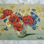 Adry BOIDIN Huile sur panneau Bouquet de fleurs Coquelicots XXe