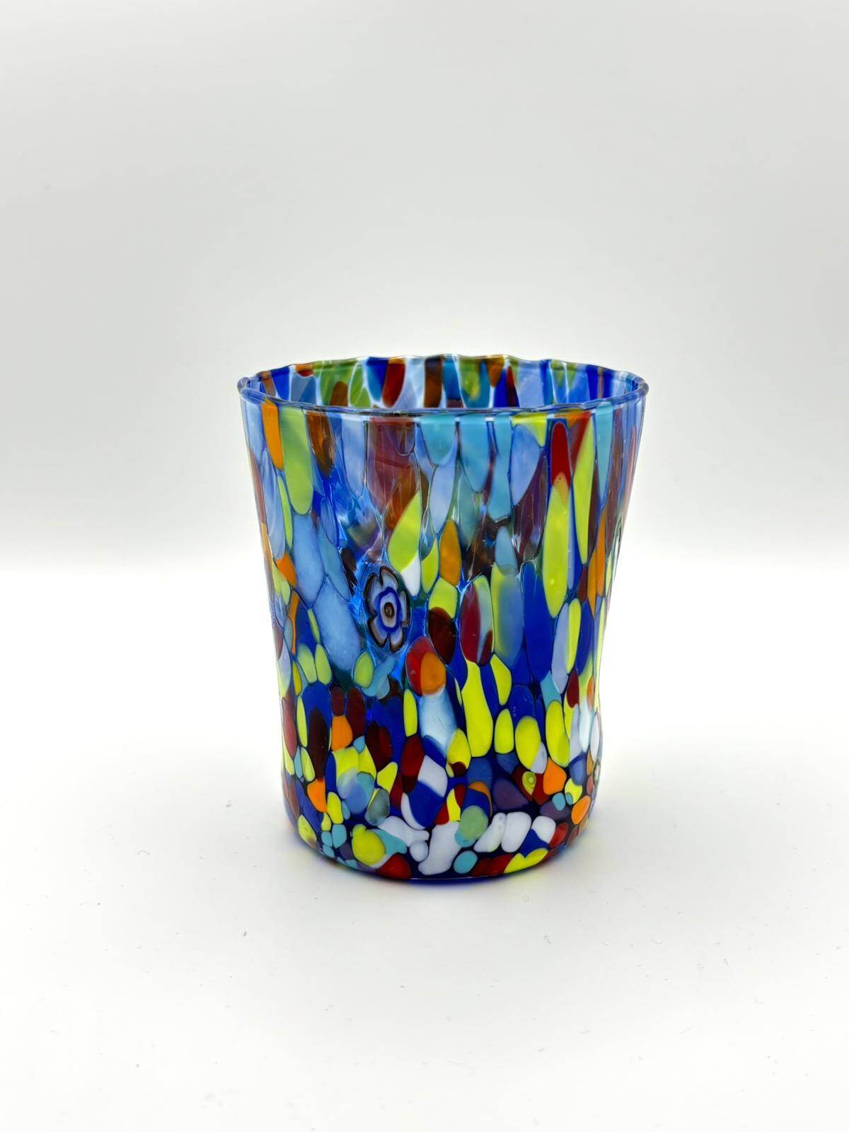 Set of 6 blown glass glasses with Murano murrine.