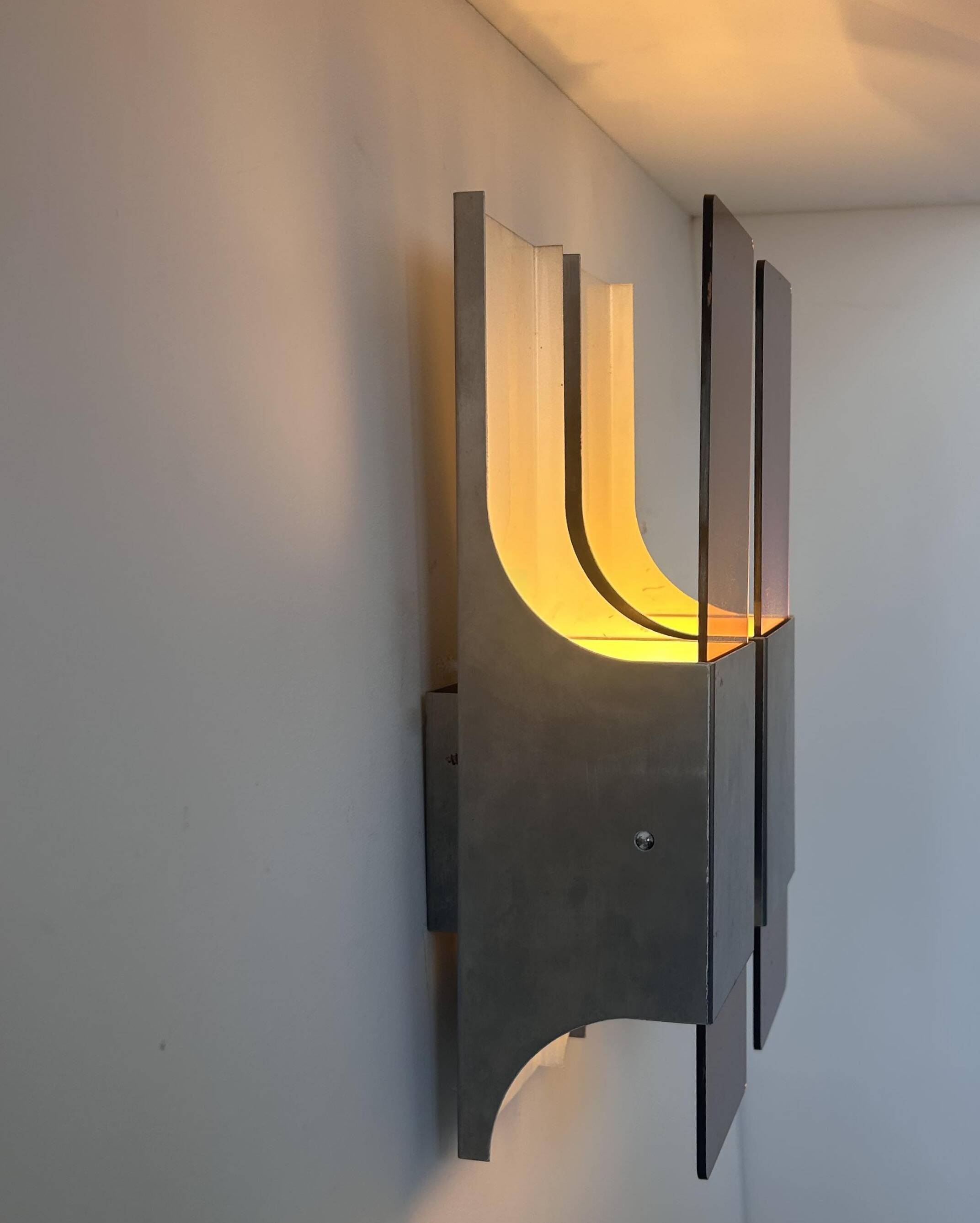 Vintage double wall lamp in metal and perspex, France 1970s