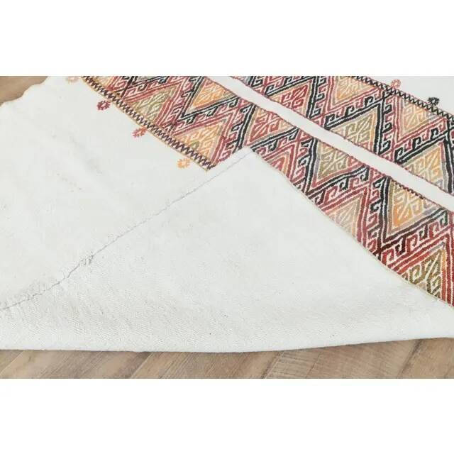 1970s Vintage Turkish Handmade Wool Cotton Beige Kilim Rug 108x151